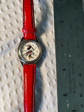 Disney Minnie Mouse Watch with Red Strap and Silver Case